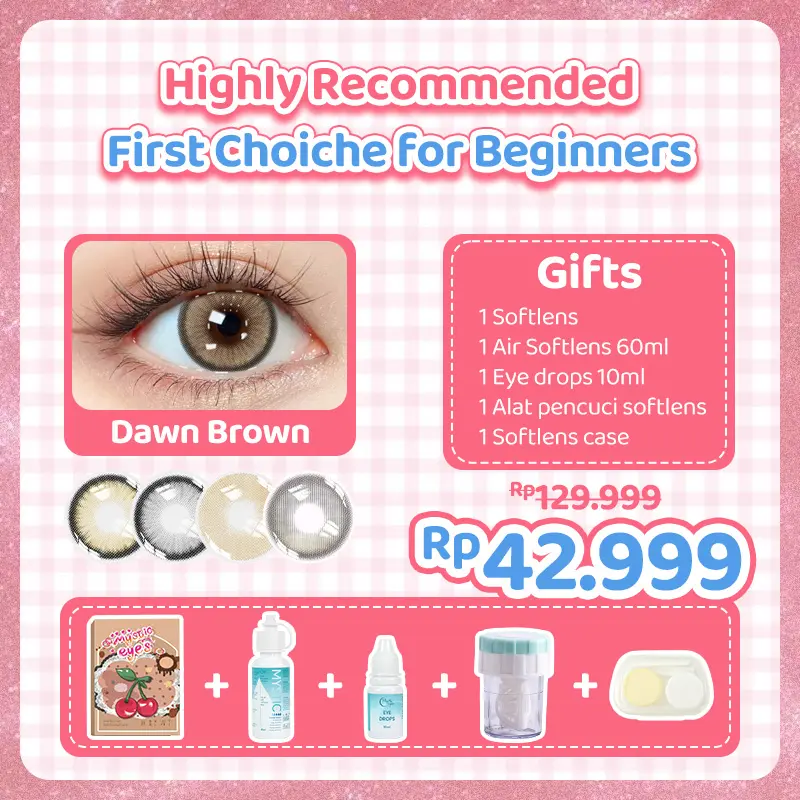 【beli 1 Dapat 5 】Mysticeyes Softlens (0.00 s/d -4.00) 1 Pakaian Sehari-hari Softlens+1 Air Pencuci Softlens 60ml + 1 Alat Cuci Softlens + 1 Tetes Mata 10ML + Tempat Lensa Mini