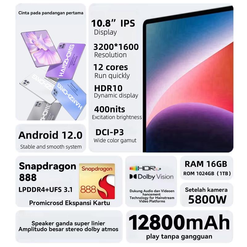 [Bisa COD]Free keyboard 2024 New Tablet X95 pro 10.8-inch HD Screen Memory 16GB+1TB Solid State512GB Cheap Office Learning 120HZ TabletPengalaman Pro Layaknya PC tablet android murahtablets tablet hanzhong ori 1 jt Bluetooth LayarKartu Wifi 2