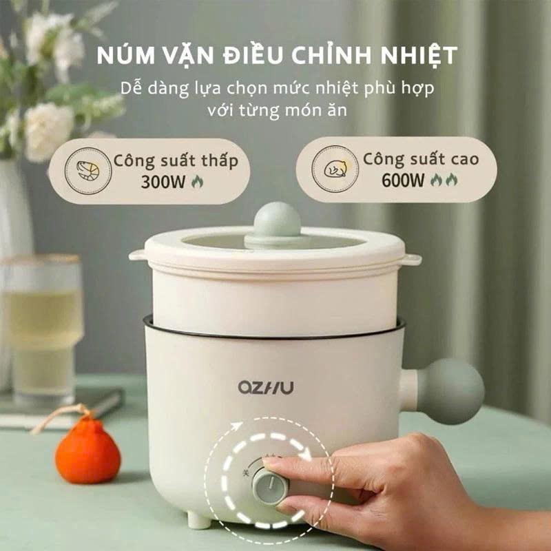 Nồi Lẩu Điện OZHU Mini 2 Tầng Kèm Giá Hấp Đa Năng, Nướng, Luộc, Chiên, Chống Dính Vấn Đá Tiện Lợi, Ca Nấu Mì Mẫu Mới