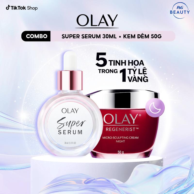   Mới Ra Mắt  Combo 2: Super Serum 5IN1 + Kem Dưỡng Ẩm Ban Đêm OLAY REGENERIST 50G  50G + 30ML  