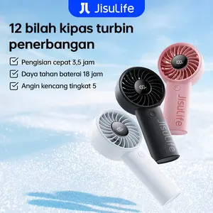 JISULIFE Handheld Fan Life4 Kipas Angin Kecil 5000mAh yang di cas 12 Bilah Dengan Daya Tahan Baterai 17 Jam Dengan Layar LED