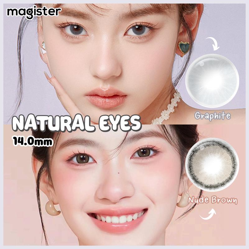 【Natural Magister Kính Áp Tròng Đường Kính Nhỏ DIA 14.0mm Biege Brown/Charcoal Gray Kính Áp Tròng Màu Khuyến Nghị Cho Người Mới Bắt Đầu Tự Nhiên 6 Tháng Lens Hàn Mắt Màu 1 Cặp 2 Lens Tặng Khay Gương