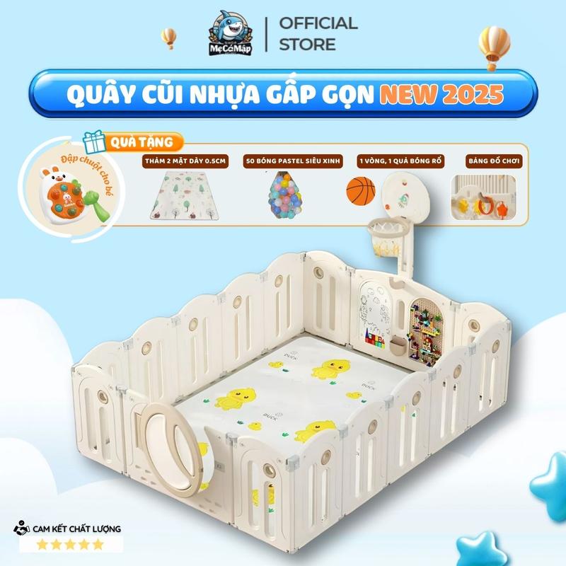 Quây Cũi Cho Bé Gấp Gọn New 2025, Quây Cũi Nhựa Kèm Cột Bóng, Ghép Hình, Thảm, Bóng, Giỏ Bóng Nhựa Nguyên Sinh An Toàn