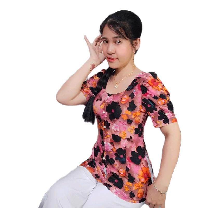 Áo bà ba tay ngắn  kết  hạt  ngọc, áo  lẻ  ko kèm quần Nữ 