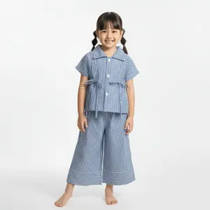 Setelan Anak Perempuan 1-8 Motif Salur – Atasan Tali Samping + Celana Kulot Nyaman & Stylish