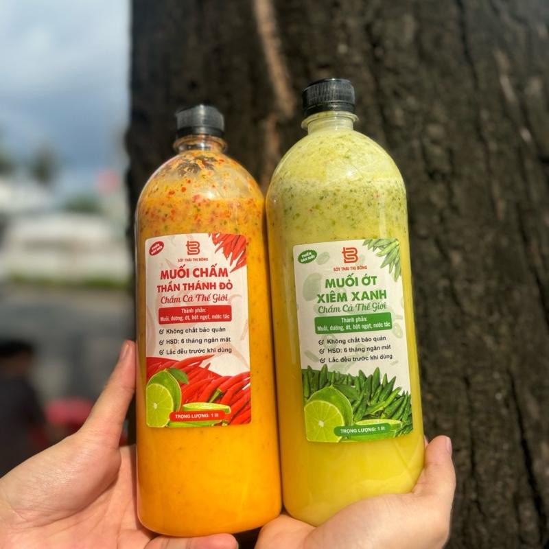  SÉT 2 CHAI NƯỚC CHẤM HẢI SẢN THỊ BÔNG   1 XANH + 1 ĐỎ     1 chai là 1 lít   