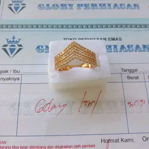 CINCIN FUJI BARIS 3 PERMATA FULL CINCIN SPESIAL ELEGAN CINCIN WANITA RINGS PERMATA MOTIF EMAS MUDA FREE DAPAT SURAT DARI TOKO