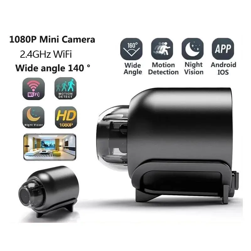 Kamera Mini WIFI CCTV Mini Tersembunyi Tanpa Kabel 1080P cctv wifi jarak  jauh lewat hp camera Hitam, garansi tahun