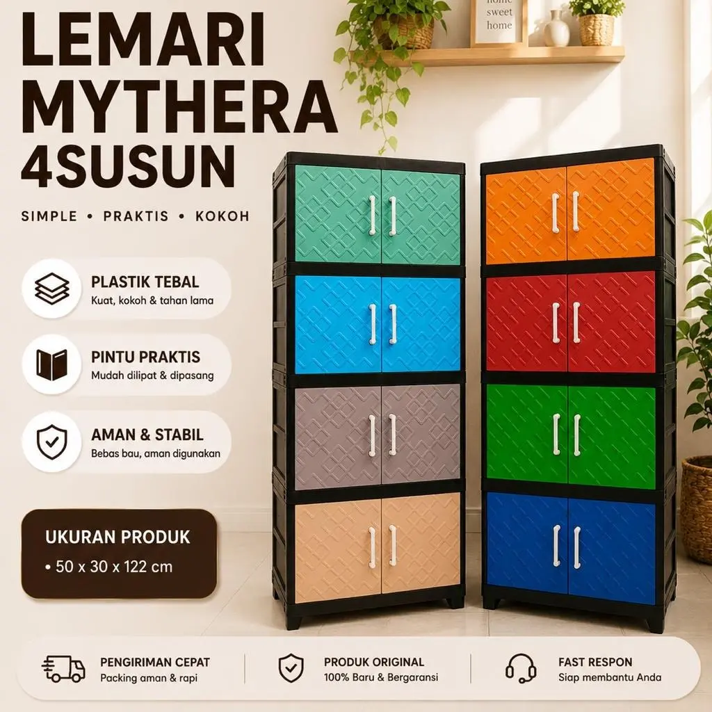 Lemari Mythera 4 Susun lemari plastik terbaru motif Rainbow lebih berwarna dalam satu pilihan ukuran 120cm x 48cm x 32cm