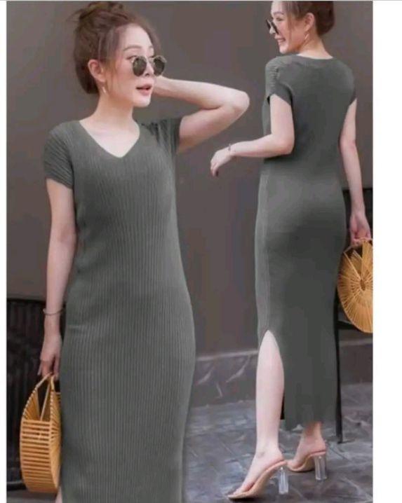Terbaru Dres knit lengan pendek terbaru wanita korean style new fashion wanita Panjang Cewek Bodycon