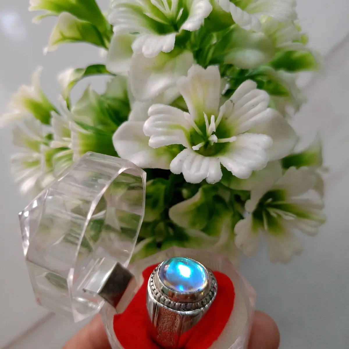 Cincin batu pelangi pria natural