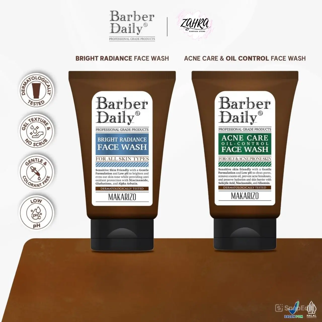Barber Daily Face Wash Acne Care & Oil Control Face Wash + Bright Radiance Face Wash
