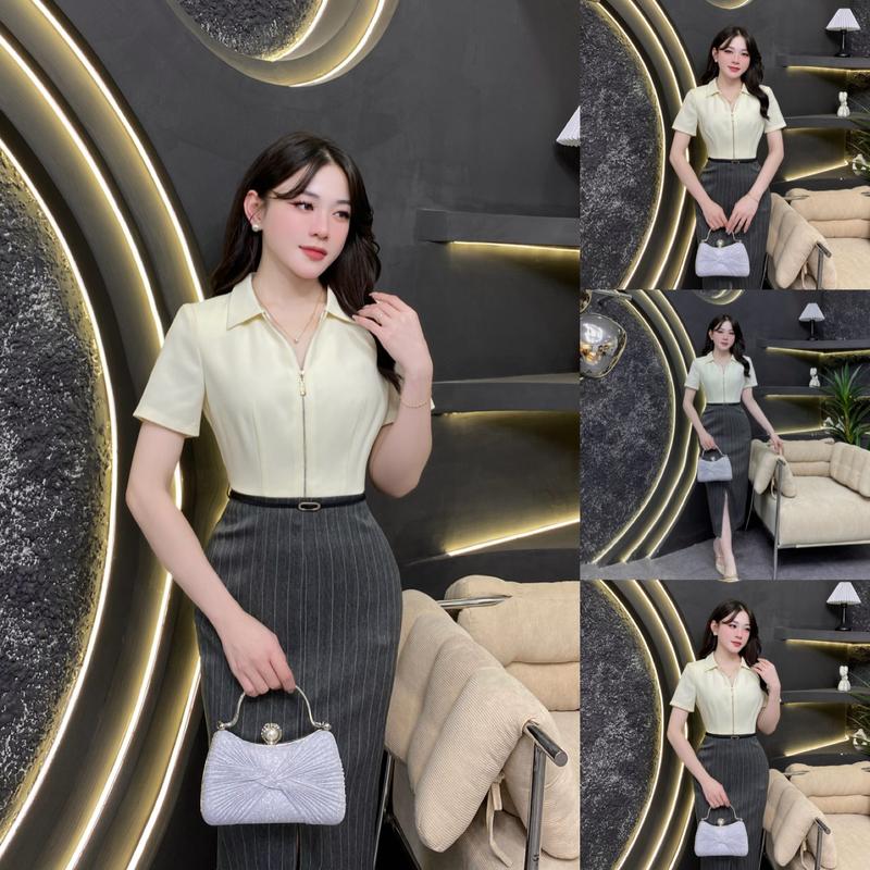  G12 - Váy Thiết Kế Evii dành cho nữ Đầm thiết kế cổ đức phối khóa kéo trước  tặng kèm đai  dáng bút chì xuông phối kẻ xẻ trước  phù hợp đi làm đi chơi và đi dự tiệc. Có Bigsize Women Dress 