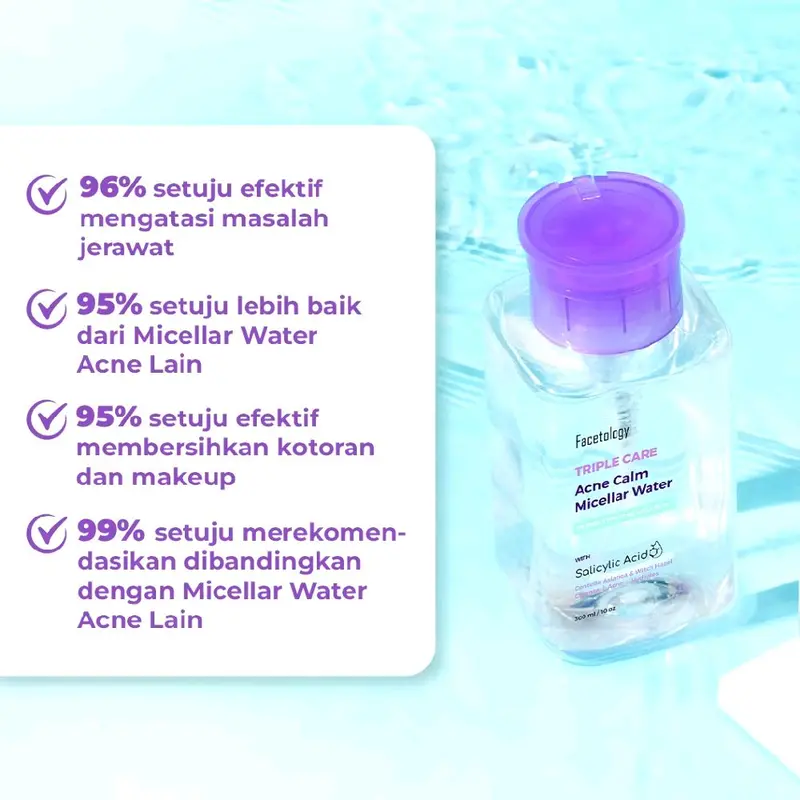(new package & new formula) FACETOLOGY TRIPLE CARE ACNE CALM MICELLAR WATER 300ML FOR ACNE SKIN SIAP KIRIM, kemasan lebih safety Berjerawat 3