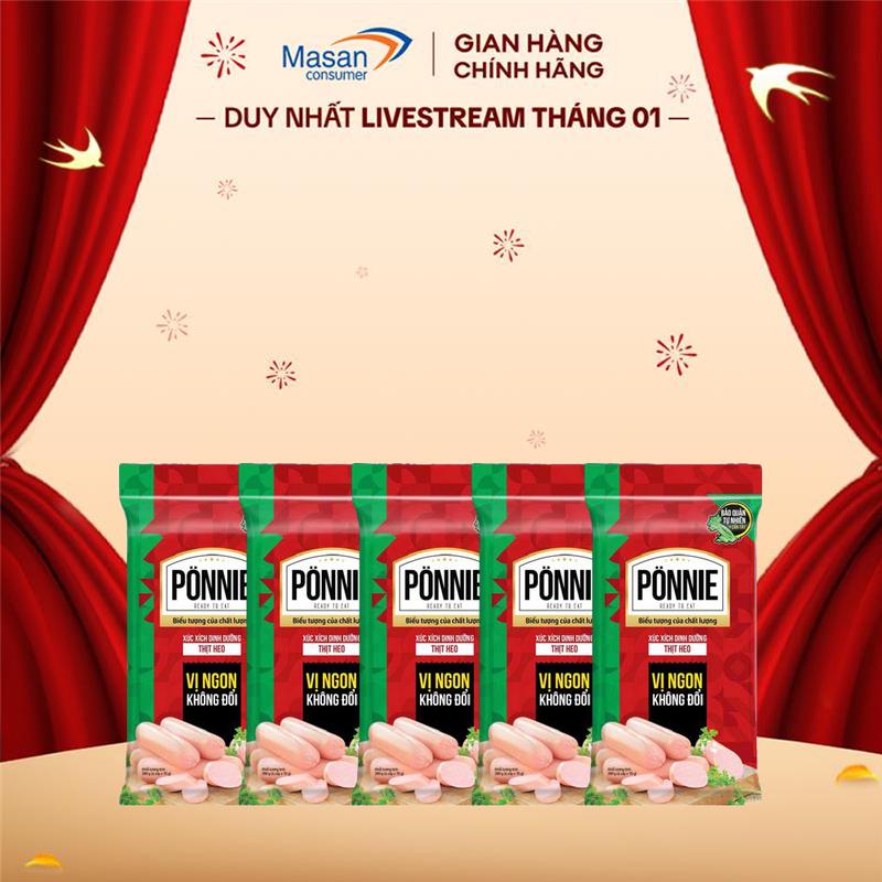 Combo 5 Xúc xích tiệt trùng Ponnie vị Heo 4cây x 70gr