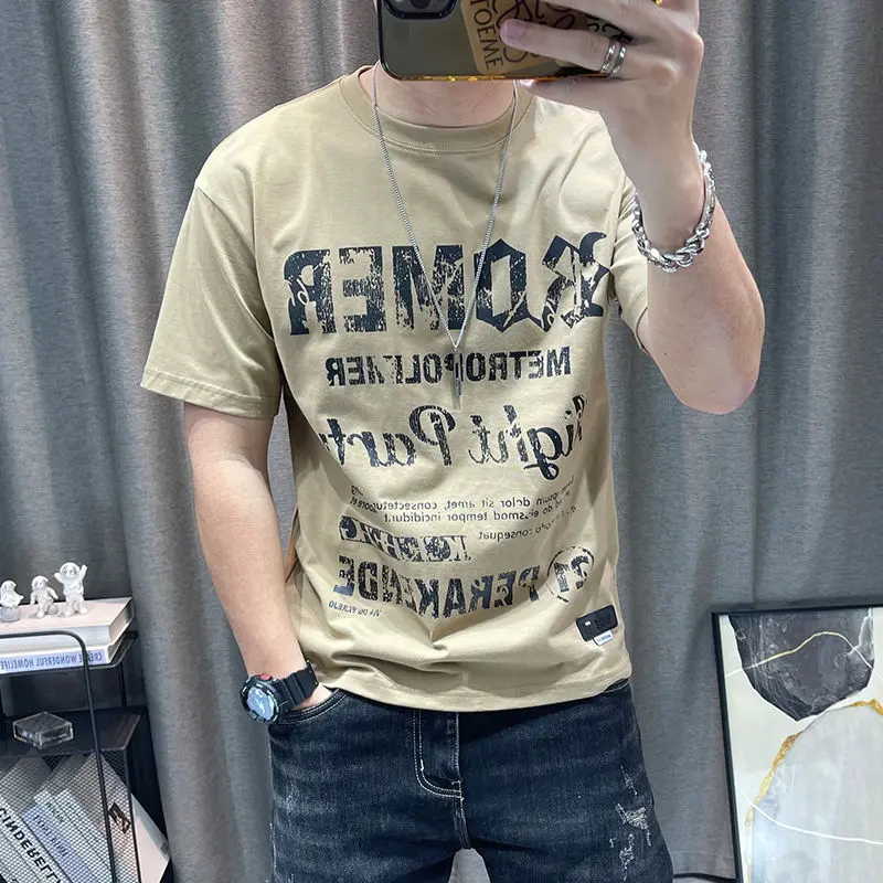 Áo Thun ngắn Tay Áo, Trang Phục Mùa Hè Cho Nam, Hàng Mới Về, In Chữ, Làm Bằng Cotton Cao Cấp, Tay Lửng Áo, Thời Trang, Áo Sơ Mi Nam