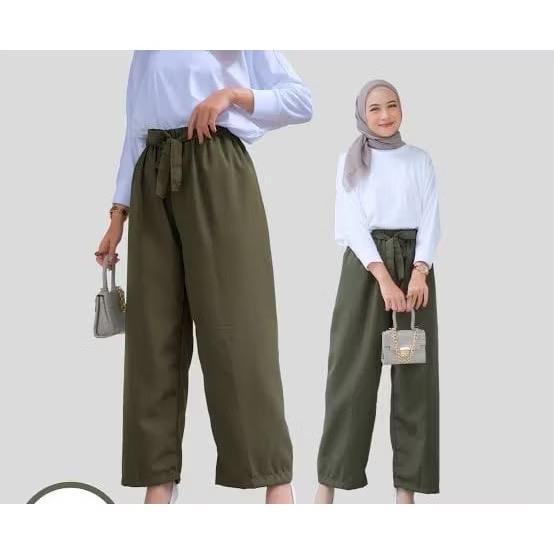 Celana Kulot Pants Celana Kulot Tali Pita Kaki Karet Melar Nyaman Panjang Wanita Casual Basic Scuba 4