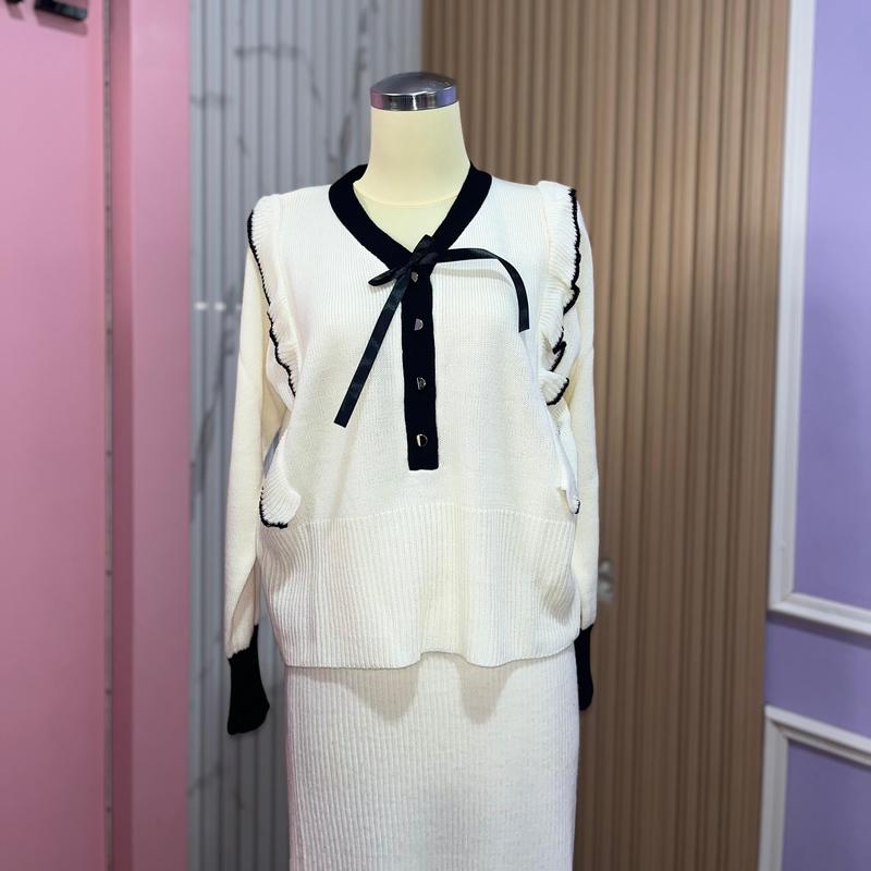 Jasminebymels - Oneset Lily Blouse Rok Rajut Oneset Rajut Atasan Baju Atasan Baju Panjang Santai 3