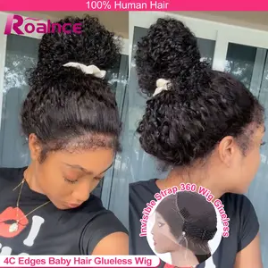4C Edges Glueless Human Hair Wig Deep Wave Invisible Hidden Drawstring 360 Full HD Lace Frontal Wig Wear And Go Lace Front Wig