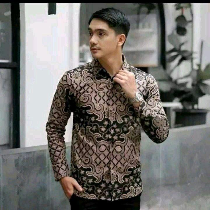 Kemeja Batik  Pria Panjang Baju Kantor batik  Dewasa size M L XL XXL 9