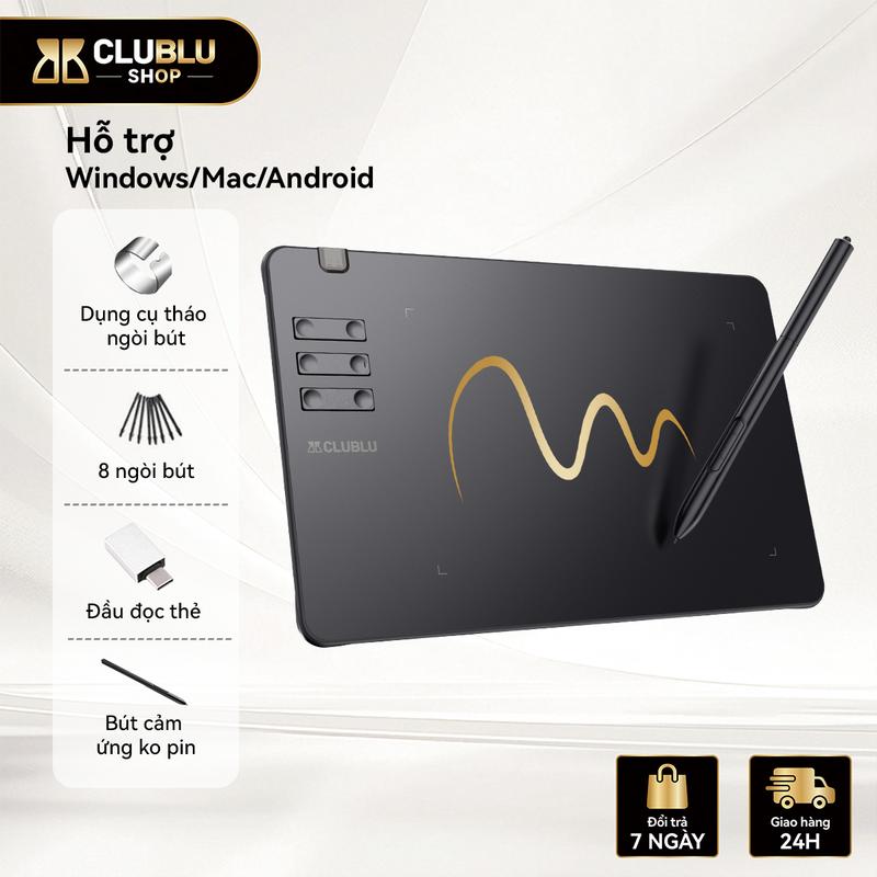 CLUBLU Bảng Vẽ Điện Tử T605 Với Bút Mức Độ Áp Lực Hỗ Trợ OSU Vẽ Dạy Trực Tuyến Android PC Laptop Tương Thích Đa Nền Tảng Độ Phân Giải 5080 LPI