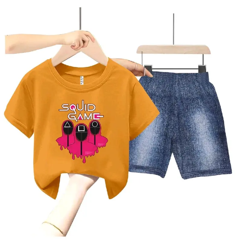 SETELAN ANAK SQUID GAME COWOK SABLON DIGITAL CELANA SEMI JEANS // NEW 2