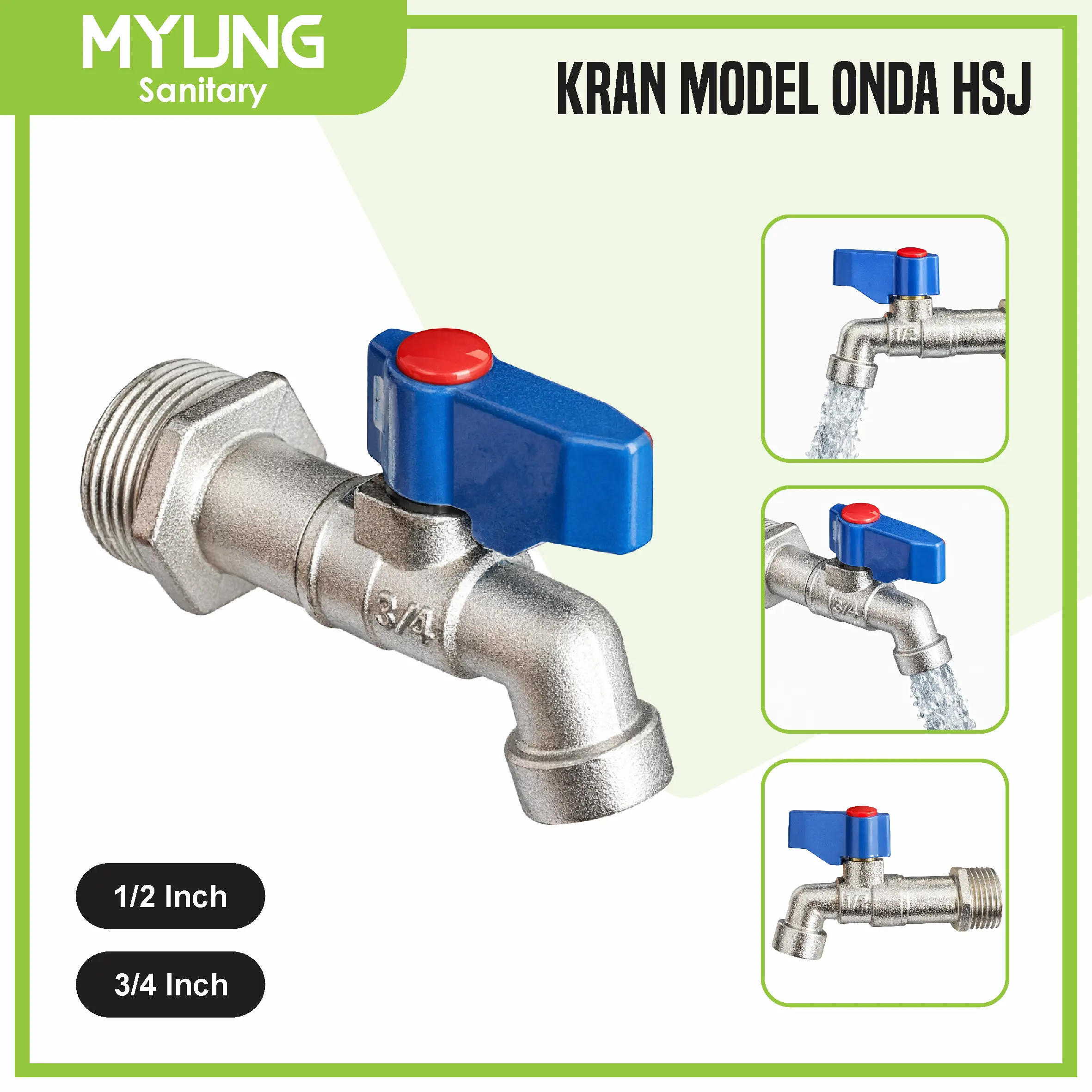 Myung Keran Tembok Model Onda 1/2" 3/4" Body Panjang / Kran Air Babet HSJ Bathroom Taps - Myung Sanitary