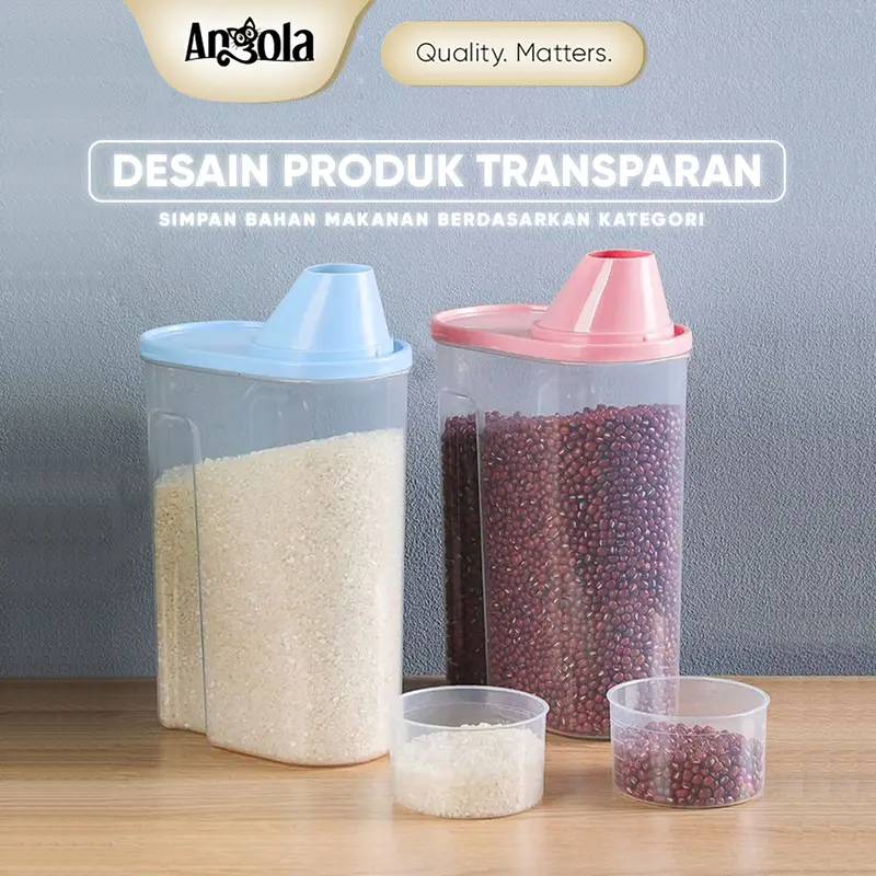 ANGOLA Storage Jar Tempat Penyimpanan Cereal/Beras Kontainer Makanan Plastik Wadah C82 Biru Pink Toples 3