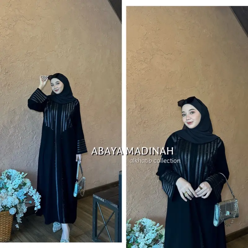 ABAYA HITAM MADINA BAHAN JETBLACK GRADE A READY SIZE S M L XL XXL ABAYA TERBARU KEKINIAN Muslim Wanita 6