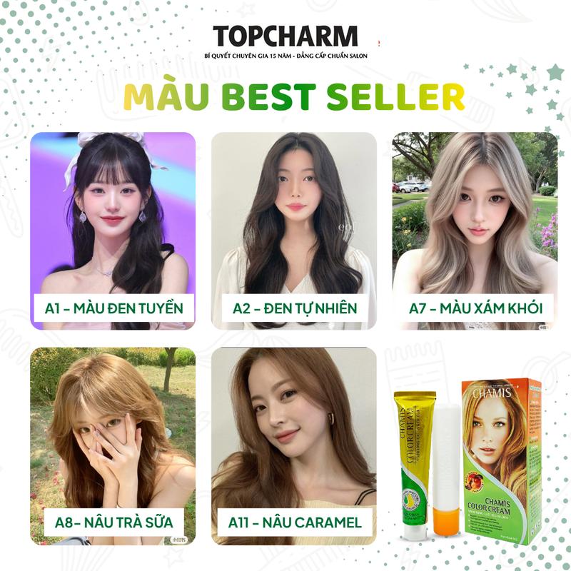 TOPCHARM Kem nhuộm thời trang 30 màu lên màu nhanh chuẩn sắc dưỡng tóc bóng mềm tặng trợ nhuộm bao tay lược Nhuộm Tóc Đổi Màu Tóc Nữ CHAMIS