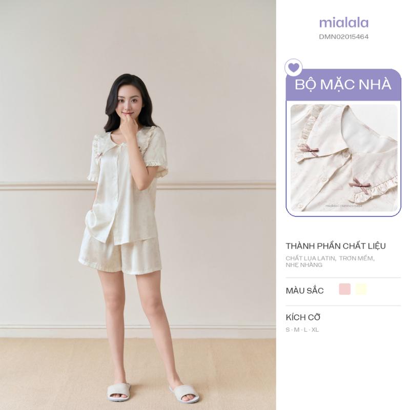 Mialala Đồ Bộ Mặc Nhà Lụa Latin Mềm Mát 5464 Thiết Kế Cổ Sen Đơn Vạt Họa Tiết Thanh Lịch Màu Be Pastel Dành Cho Phái Đẹp