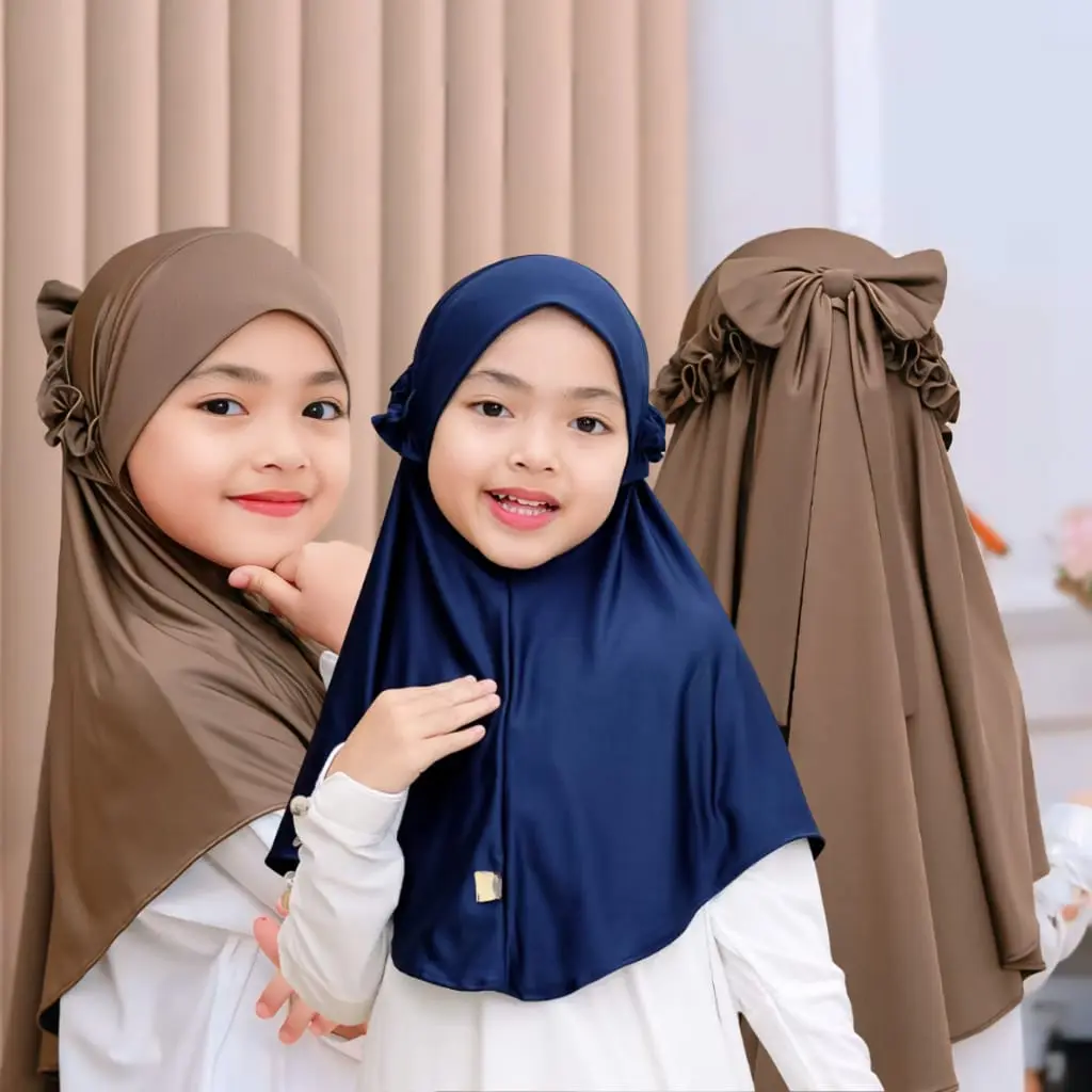 Jilbab anak Instan size 6-12 tahun Hijab Bergo Ricis Anak Pita Jersey Kerudung Muslim