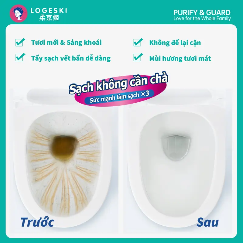 [LIVE] Nước tẩy bồn cầu Logeski, Sạch không cần chà, công thức kiềm, khử trùng và khử mùi - 500ml × 3 chai, dùng để làm sạch lát gạch và kính 3