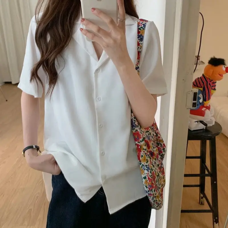 DiaryFashion - Blus Kemeja Formal Wanita Lengan Pendek Gaya Korean Style 2