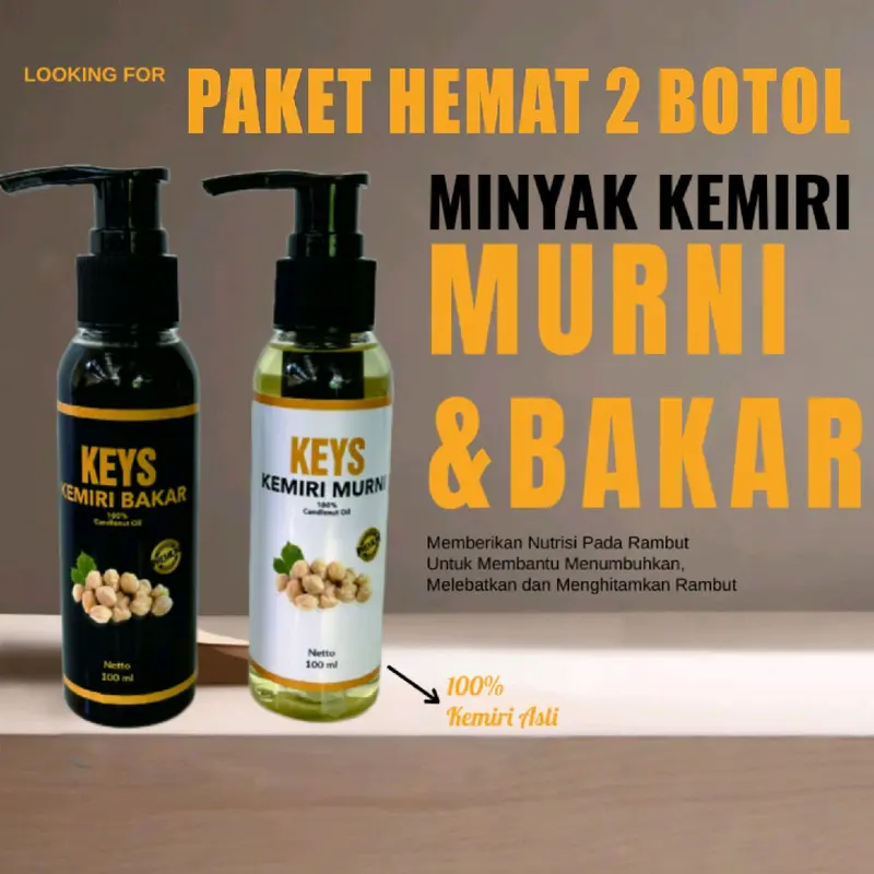Paket Hemat 2 Botol Minyak Kemiri Murni & Bakar, Mengurangi kerontokan, menyehatkan kulit kepala & mnumbuhkan Rambut 0