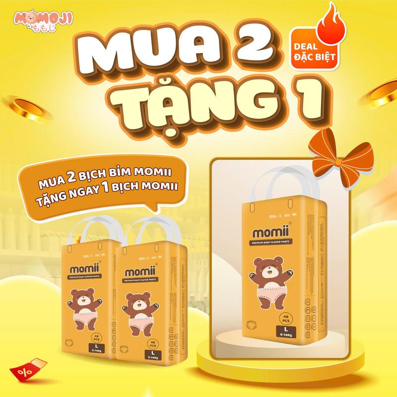[DEAL SIÊU HỜI] COMBO 2 BỊCH TÃ/BỈM DÁN/QUẦN MOMII PHIÊN BẢN MỞI MỎNG THOÁNG, THẤM HÚT TỐT CHO BÉ TẶNG 1 BỊCH MOMII CÙNG SIZE