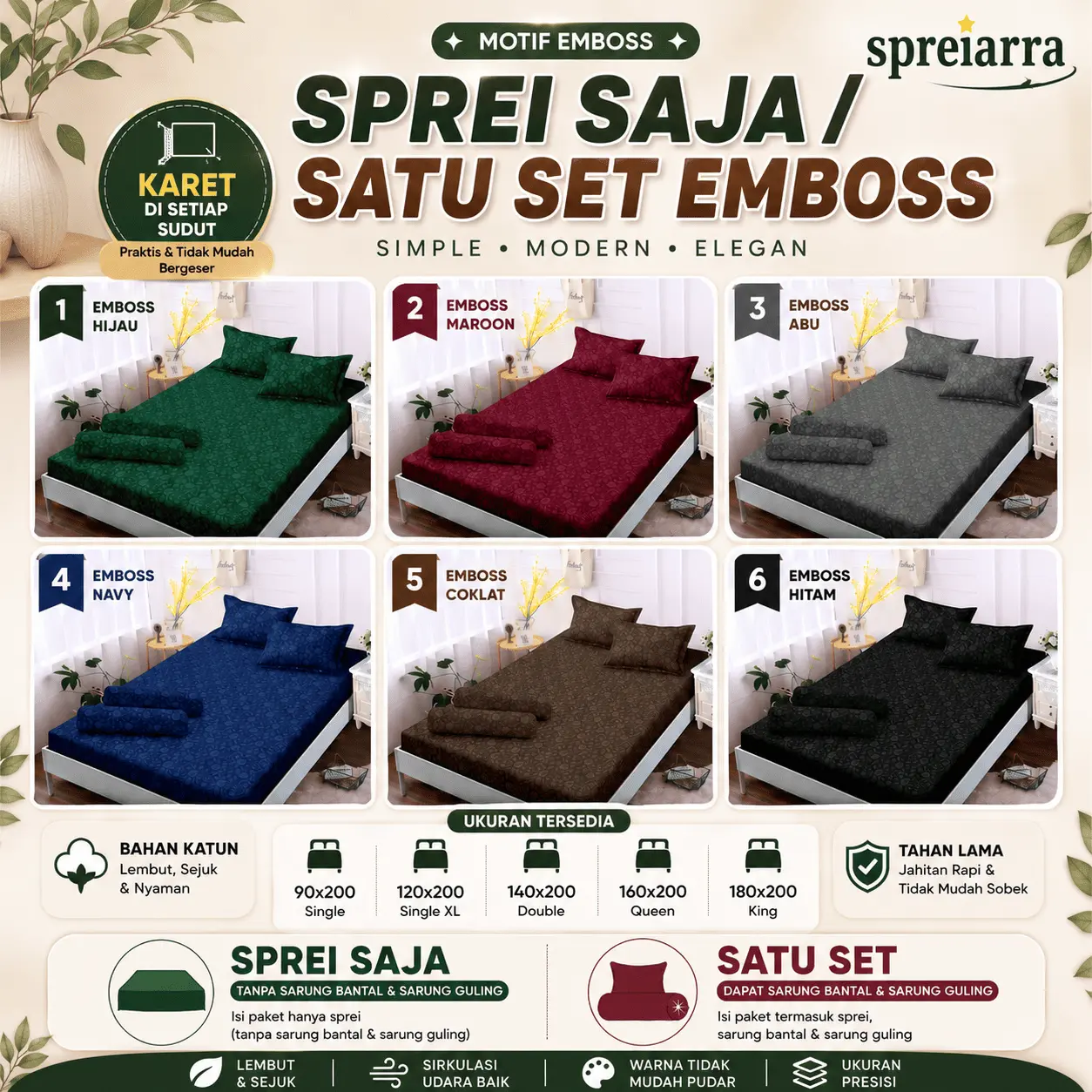 Sprei Motif Emboss SAJA dan SATU SET Polos Embos Homemade Exclusive
