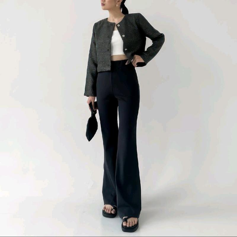 Celana Fit And Flare Pants Cutbray Scuba Pinggang Haighwaist Bahan Stretch Melar Elastis Kulot Cutbray Panjang 7