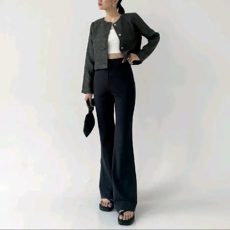 Celana Fit And Flare Pants Cutbray Scuba Pinggang Haighwaist Bahan Stretch Melar Elastis Kulot Cutbray Panjang 7