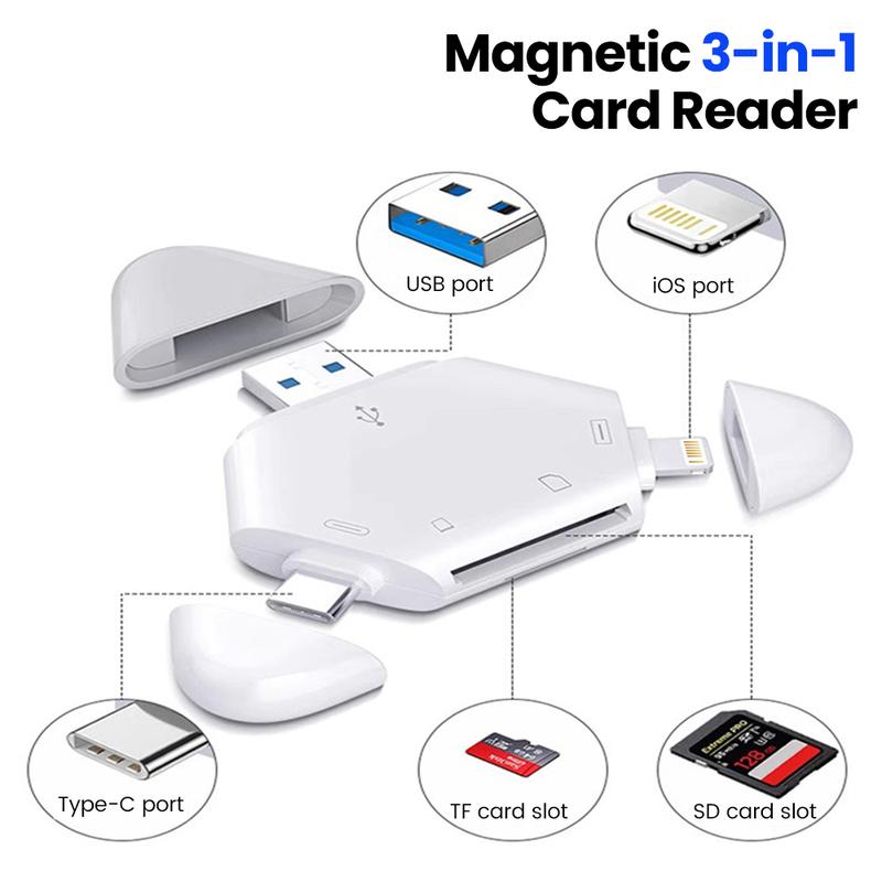 Đầu đọc thẻ đa năng chuyên nghiệp 3 trong 1 USB + Type‑C + iOS hỗ trợ thẻ SD, microSD và thẻ CF cho android, iphone, samsung, điện thoại di động, laptop