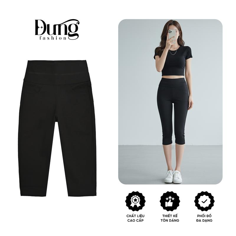  QUẦN LEGGING NỮ LỬNG QUA GỐI  CÓ 2 TÚI TRƯỚC  CẠP CAO 10CM  NÂNG V3  ÔM GỌN MÀU ĐEN   có big size   MSP:888 