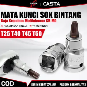 CASTA Mata Sok Impact Torx 1/2 Inch T25 T40 T45 T50 Kunci Shock Bintang Cr-V S2 Heavy Duty Anti Selip Untuk Motor Mobil Bengkel Otomotif Honda Yamaha Kawasaki