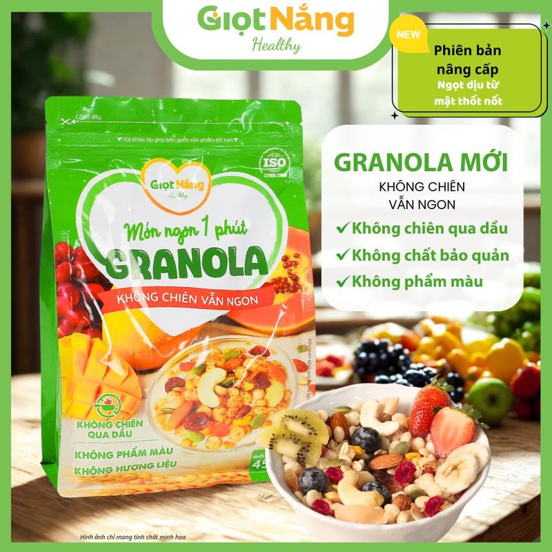 Granola Giọt Nắng Mới Ngon Giòn Với Viên Yến Mạch Gạo Lứt Trái Cây Mới Từ Nông Sản Giọt Nắng