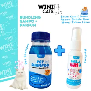 Winicats Paket Shampo & Parfum Kucing 2in1 Aroma Bubble Gum Basmi Kutu Jamur Wangi Tahan Lama