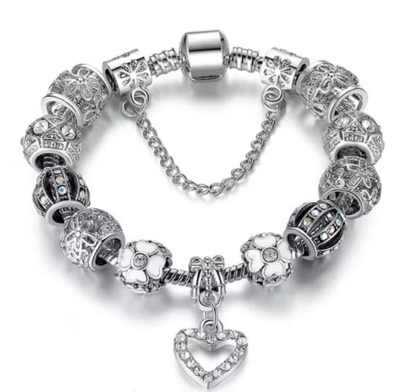Lắc tay charm tim trắng Thép titan không đen, rỉ - TTA2 3