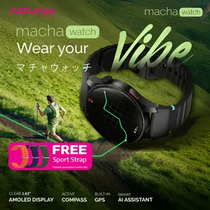 ADVAN Smartwatch Macha Build-in GPS AI Assistant AMOLED 1.43" Active Compass 3ATM Waterproof Tahan Air Jam Tangan Pintar Bluetooth Call Always On Display AOD Bluetooth Call Support Strava