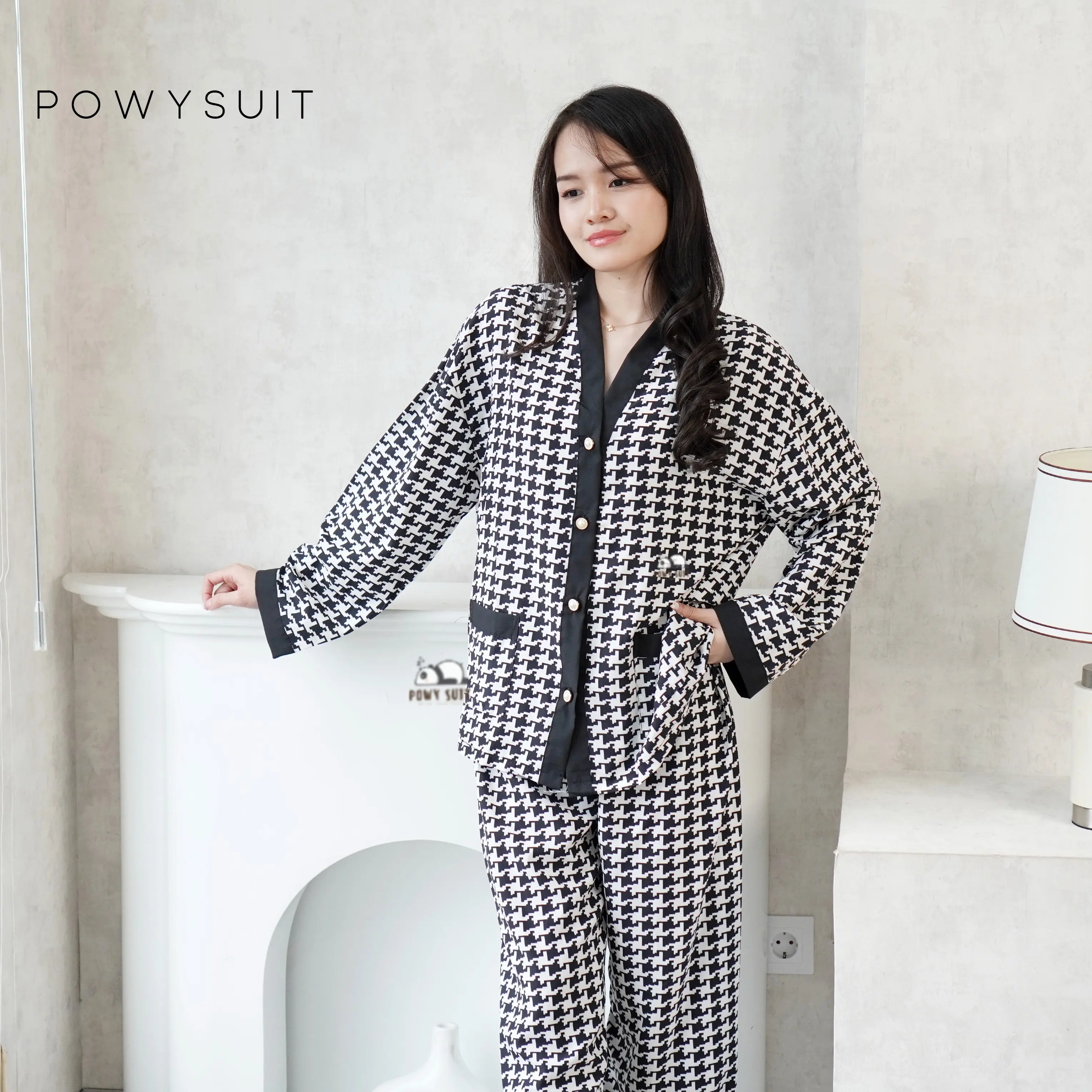 YX Clauria Powysuit Piyama  Bahan Satin Sutra Lengan Panjang Celana Panjang Baju Tidur Wanita Dewasa lembut Setelan