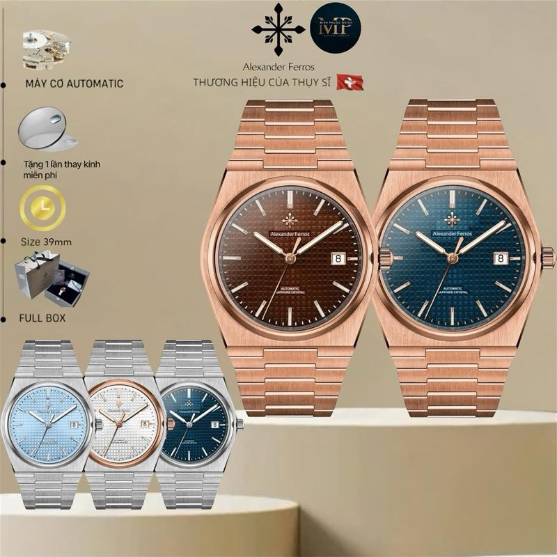 Đồng hồ nam Alexander Ferros 5052 size 39mm cơ automatic dây kim loại sang trọng Bảo hành 5 năm