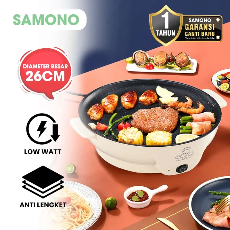 (EKSKLUSIF INDYTIARAS) SAMONO Panci Listrik Panggangan Grill BBQ Anti Lengket diameter 26cm [SW-EBP26]