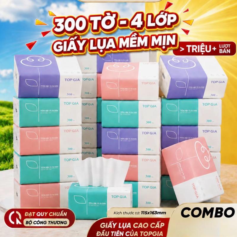 [60 GÓI- GIÁ SỈ] ComBo 60 Gói Giấy Ăn Rút Topgia 3 Màu 4 Lớp Giấy Dai Mịn, Phù Hợp Cho Mọi Gia Đình